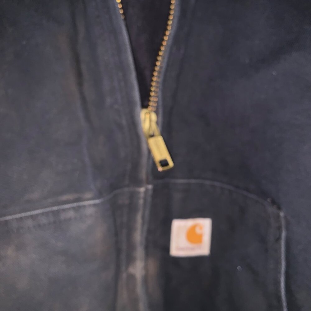VTG 90s CARHARTT Jacket Duck Chore Quilted Black Pipeline Embroidery Size XL USA - Picture 15 of 16